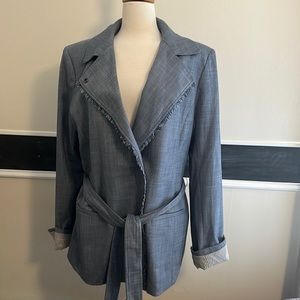 Banana Republic 16 tall light denim blazer with blue striped cuffs.